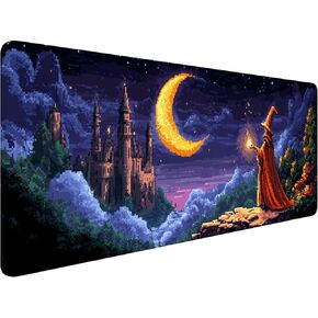 Pixel Art Desk Desk Wizard Magic Mory Mysterious Mystle Mate Mouse Mouse Mouse مع حواف مخيط ، قاعدة مطاطية غير مقاومة للماء Mous Mous Mous 31.5 "X11.8" Office Computer Beyboard Home Home