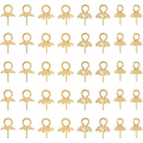UniCraftale 80pcs 2 ألوان حقيقية 18K الذهب المطلي بالفولاذ المقاوم للصدأ المسمار الدبوس بوتر بكوب صغير كوب ربط اللؤلؤ دبابيس العين السنانير لنصف الخرز حفر بيلز معلقات لصنع المجوهرات