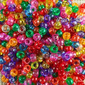 500 PCS Pony Beads 6x9mm Mliter Colors Mixed Beads Beads الشفافة الشفافة مع Markling Glitter DIY Craft Jewelry Making ، وتجهر الشعر ، وحلي سلاسل المفاتيح (Mixed500)
