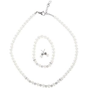 6mm White 14.5inch Faux Glass Imitation Crystal Glass Imitation Pearls Necklace Bracelet Earring Clay beads Pendant Jewelry 3 set gifts For Girls Kids