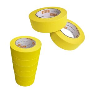 Automotive Industry Masking Tape for Painting and Refinishing, Yellow Color, 1 1/2" Width, 50m Length, Pack of 6 - High Temperature Resistant - No Residue - Flexible