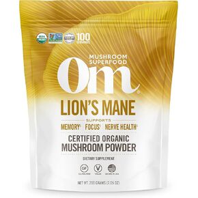 Om Mushroom Superfood Lion's Mane Mushroom Gummies, 60 Count, 30 Servings, Strawberry Flavored Nootropic Gummies with Fruit Body and Mycelium for Memory, Focus and Nerve Health