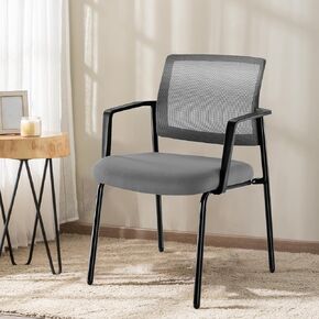 DUMOS Black Stackable Arm Chairs with Mesh Back and Upholstered Fabric, Sturdy Metal Frame, Easy to Store and Use, Perfect for Indoor and Outdoor Spaces, 1 Chair