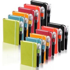 Sibba Small Pocket Lined Notebooks Bulk 12 Pack Hardcover Leather Memo Notepads Office School Supplies Travel Meetings Notebook College Ruled Journals Bible Notes with Pens, 4.3 × 3.2", A7, 6 Colors