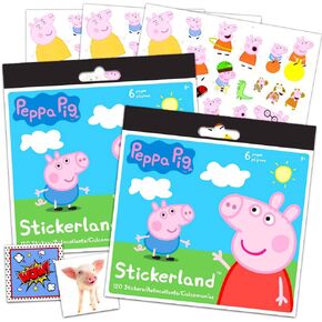 ملصقات Peppa Pig Party Party ~ حزمة تشمل 12 ورقة من ملصقات خنزير Peppa (لوازم Peppa Pig Party)