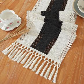 Boho Table Runner, Farmhouse Table Runners 72 Inches Long, Cotton Linen Rustic Table Runner, Macrame Table Decoration for Holiday Party, Wedding and Dining, 72 Inches, Ivory