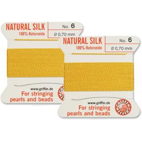 2 PCS Griffin Natural Silk Cordloy الخيط وحجم الإبرة 6 لون أصفر