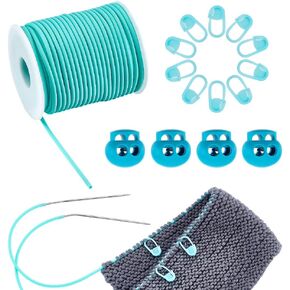 NBEADS 27 Yards Stitch Keeping Cords, 3mm Hollow Tubing with 4Pcs Cord Locks and 30Pcs ABS Stitch Needle Clip for Holding Stitches Bracelet Necklace Beading, Orange in Kuwait