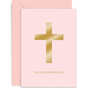 بطاقة معمودية اللغة الإنجليزية القديمة للفتاة - بطاقة رقائق ذهبية مضادة للوردي - يوم تعميد يوم تسمية الطفل - لابنة أخت ، ابنة ، ابنة ، حفيد | فارغ في الداخل مع مظروف in Kuwait