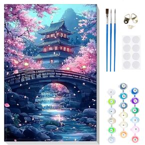 MOGTAA Landscape Paint by Number Kit for Adults Beginners, Adult Paint by Number Kits On Canvas, Easy Adults' Paint-by-Number Kits, DIY Flowers Oil Painting Kits for Home Decor, 8x12in