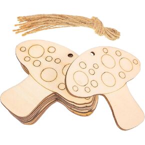 Healifty 10pcs Unfinished Wood Slices Mushroom Wood Cutouts with Twine Discs Wooden Ornaments DIY Crafts Hanging Embellishments Decoration for Nursery Wedding Anniversary Birthday Valentines Day