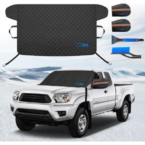Big Hippo Windshield Cover for Snow and Ice,Windshield Snow Cover Fit for Pickup Truck, Prevent Snow,Ice and Sun Protection,Car Window Snow Brush as Bonus (Size:70.86X 42.5inch/Black)
