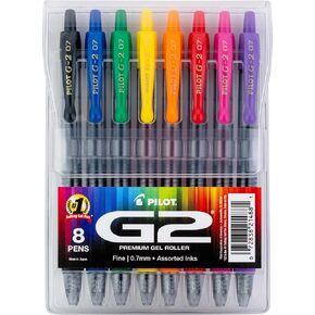 PILOT, G2 Premium Gel Roller Pens, G2 Rainbow Colors Pack, 8 Pack Pouch, Fine Point 0.7 mm, Assorted