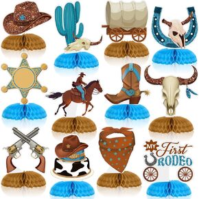 12 أجهزة كمبيوتر Western Cowboy Honeycomb Centerppes for Table Wild West Party Decorations 3D Double -Side Rodeo Decorations for Western Birthday Duffors Favors