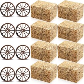 24 Pcs Western Cowboy Theme Party Centerpieces 6 Inch Straw Boxes Hay Bales Boxes Wagon Wheel Decor Vintage Tables Centerpieces for Western Party Birthday Wedding Favors Supplies