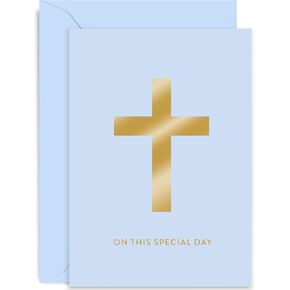 Old English Co. Baptism Card for Girl - Pink Crucific Cross Gold Foil Card - Christening Baby Naming Day - For Niece, Goddaughter, Daughter, Grandaughter | Blank Inside with Envelope