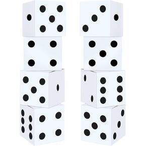 8PCS Large Casino Dice Boxes 11 Inch Casino Theme Party Decoration Jumbo Giant Dice Favor Boxes Bulk for Board Game Night Table Centerpiece Las Vegas Graduation Prom Birthday Party Supply, White