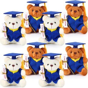 8 Pcs Mini Graduation Bear Stuffed Animals 4.7 Inch Tiny Plush Bear with Diploma and Hat for 2025 Graduation DIY Present Graduation Ceremony Party Decor Congratulation Gifts(Blue Cap)