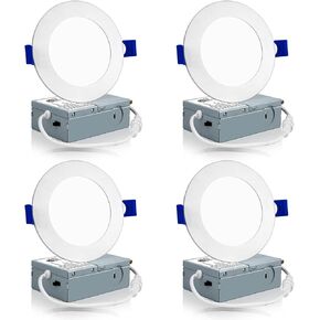 Meconard 4 Pack 6 Inch Ultra-Thin LED Recessed Ceiling Light, 3000K/4000K/5000K Selectable, Dimmable 12W=110W, 1050LM, IC Rated Can-Killer Downlights with Junction Box, ETL and Energy Star Listed