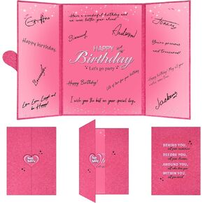 Holkcog Pink Birthday Party Decorations for Girls, Glitter Let’s Go Party Alternative Signature Guest Book for Women, Hot Pink Birthday Gifts Signing Card Board, Behind You All Your Menories Supply