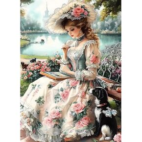 MXJSUA DIY Lady Lady Diamond Painting Kits للبالغين ، اللوحة الفنية للأحجار الكريمة الماسي للمبتدئين ، صورة الماس مع هدية كاملة من نقاط الحفر الدائرية ، 12 * 16 بوصة