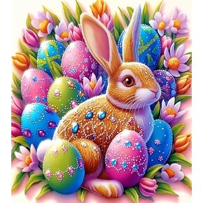 GOUOYANA Diamond Art Kits for Adults, Rabbit Easter Egg 5D Diamond Painting Kits for Beginner DIY Gem Art Full Drill Diamond Dots Crystal Craft Kits for Home Wall Decor Gifts 14x14inch
