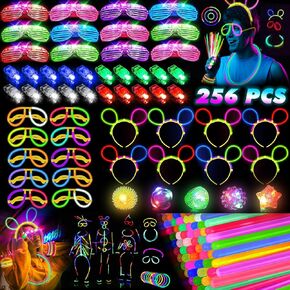 Glow in the Dark Party Supplies for Kids Adults, Light Up Party Favors, 56 LED Light Up Toys, 100 Glow Sticks Bulk Party Pack DIY Glow Glasses Headbands Necklaces for Neon Party Supplies & Decorations