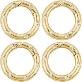 Sunnyclue 1 Box 4pcs Gold Round Carabiner Clips Spring O Ring Clip Bulk 20mm Zirconia Zirconia Real 18K Gold Plated Brass -keychain bukle gate bate for beac key bage forms diy crafts accessories