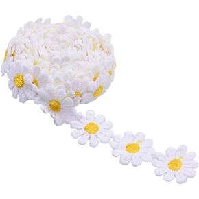 GSHLLO 15 Yards Daisy Flower Ribbons DIY Lace Trim Ribbon Sewing Embroidered Ribbon Decorative Sun Flower Ribbon Fabric Applique Ribbon for Craft