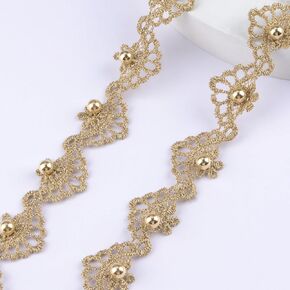 9.5yd Lace Pearl Trim ، تطريز ملهى لؤلؤة الخرز الشريط الذهب خياطة للبس لباس الزفاف زي DIY الفنون الحرفية