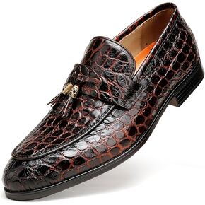 Mens Leather Tassel Loafer, Classic Luxury Smooth Upper Tassel Slip-on Penny Loafer for Mens, Black