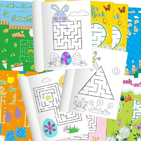 Worldbazaar Easter Maze Colling Books for Kids Ages 3-8 24 Pack Easter Basket Success Activity Books Family Classroom Party Game Supplies
