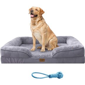 Cuchis & Co Coth Orthopedic Dog - أسرة كلب كبيرة الحجم مع تصميم مقاوم للماء ، وتصميم قابلة للغسل ، وقاعدة غير قابلة للانزلاق ، ونظيفة ورعاية سهلة ، وأريكة فاخرة للكلاب - تشمل هدية الحبل الأزرق - مريحة وذكية