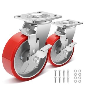 Nefish 8 Inch Heavy Duty Industrial Grade Casters Wheels, Aluminum Core PU Castor Set of 4, Durable Plate Swivel Casters with Brake 6000 LBS, Anti-Corrosion Wheels for Industrial, Equipment