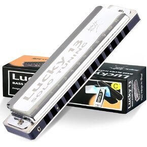East top Lucky 13 Bass Plus Blues Harmonica 13 Holes Diatonic Harp Mouth Organ Professional Musical Instruments Solo harmonica D key for Adults