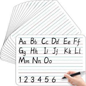 24pcs Double Sided Cardboard Lined Dry Erase Whiteboard Ruled Writing Paper Cardboard Handwriting Practice for Student Teacher Learning Tool Mini Portable Drawing Learning 12" x 9"