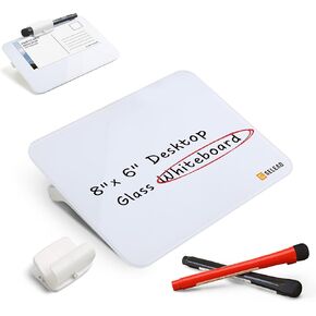 SELEAD Small Dry Erase White Board - 8"x6" Desktop Glass Clipboard with Pen Holder, Memo Note Whiteboard for Home Office School, Reusable Tabletop Notebook Writing Teaching Pad