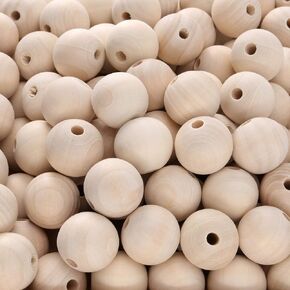 Hakzeon 25mm 300 PCS حبات خشبية طبيعية للحرف اليدوية ، فاصل مستدير غير مكتمل من الخشب غير المكتمل لتصنيع مجوهر