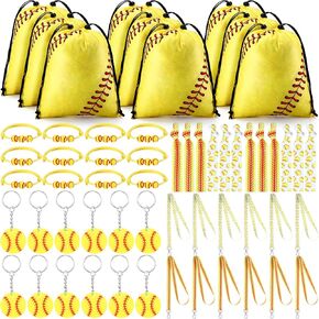 Abbylike 60 PCS Partball Party Favors مجموعة هدايا للفتيات 12 أكياس الرباط اللينة 12 علاقات الشعر 12 أساور 12 حبل 12 سلسلة مفاتيح لاستلواحات حفلات الفريق الرياضي