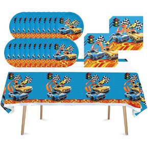 41 pcs Race car-Themed Birthday Party Supplies, 20 Plates, 20 Napkins and 1 Tablecloth, Birthday Party Decorations for Boys and Girls