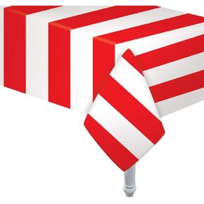 Oojami Red & White Stripes Carnival موضوع مفارش المائدة - 6 حزمة من الجدول البلاستيكية يمكن التخلص منها يغطي 54 "× 108" - مستلزمات حفلات السيرك لأعياد الميلاد والمعارض وجمع التبرعات والأحداث والزخارف