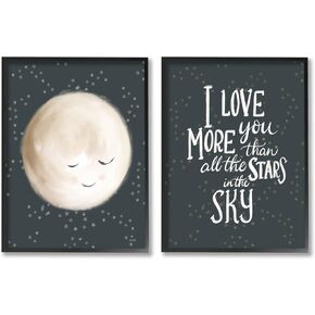 Stupell Industries Cute Moon Starry Night Sky I Love You Phrase,Design by House Fenway