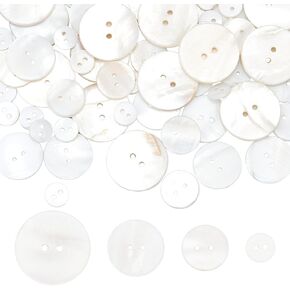 Mayjoydiy 70pcs أبيض أزرار أبيض أصلي من اللؤلؤ ، أزرار قذيفة طبيعية ، 10/16/20/22 ملم ، ثقب ، مستدير مسطح ، للقطعة ، بدلات ، قمصان