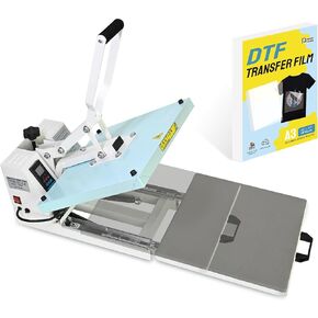 Heat Press 15x15 inch Slide Out Heat Transfer Machine for T-Shirt, Blue,DTF Transfer Film A3(11"*17") 100 Sheets Double-Sided Matte Direct to Film Transfer Paper on All Fabrics
