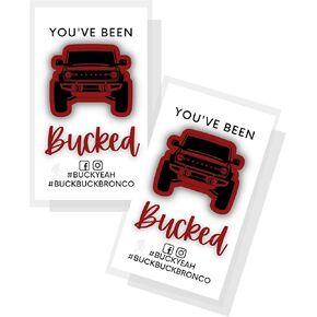 You Have Been Bucked Hang Tag with Hot Pepper Red Bronco | Buck Buck Bronco | 50 Pack | 2 x 3.5" inches Bus. Sized Card | Attach to Bronco Horse Figurine | #BuckBuckBronco #BuckYeah
