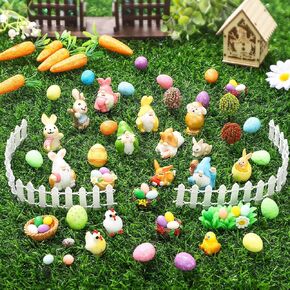 58 PCS Miniature Garden Model Kit تشمل عيد الفصح أرنب أرنب مصغرة التماثيل Gnome الكلاسيكية جزر الزخارف بيض بيض الزخارف للنباتات المحفوظة بوعاء terrarium