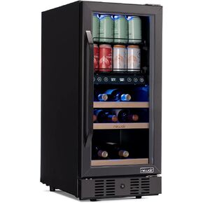 NewAir 24" Wine and Beverage Refrigerator, 24 Bottle and 100 Can Dual Zone Drink Cooler, Black Stainless Steel Built-in Beer and Wine Cooler Refrigerator for Kitchen Cabinet, Bar Cabinet, Home Office in Kuwait