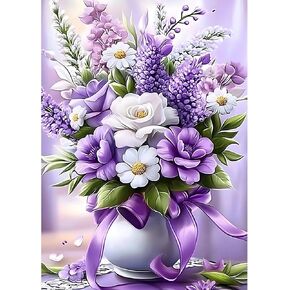 MXJSUA Purple Bouquet 5D Diamond Painting Kits for Adults, Flower Vase Diamond Art Kits for Beginner, DIY Full Round Drill Diamond Dots Gem Art Kits for Home Wall Decor 12x16 Inch