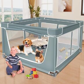 42×42×30 Inch Dog Playpen with Gate - Puppy Playpen for Puppies, Cat, and Medium Dogs - Dog Play Pen Indoor & Outdoor - Thickened Fabric Mesh Dog Fence with Tear Resistant Nylon Wire Mesh