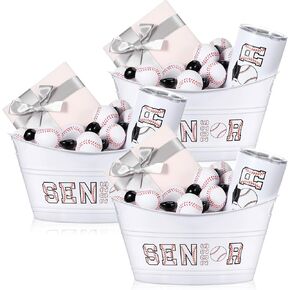 Pickmesh 3 Pcs Senior Night Sport Gift Basket, Senior 2025 Graduation Gift Basket, 4.5l Plastic Sport Theme Oval Storage Tub for 2025 Senior Night Gift Decor Sport Party Favors(Basketball)